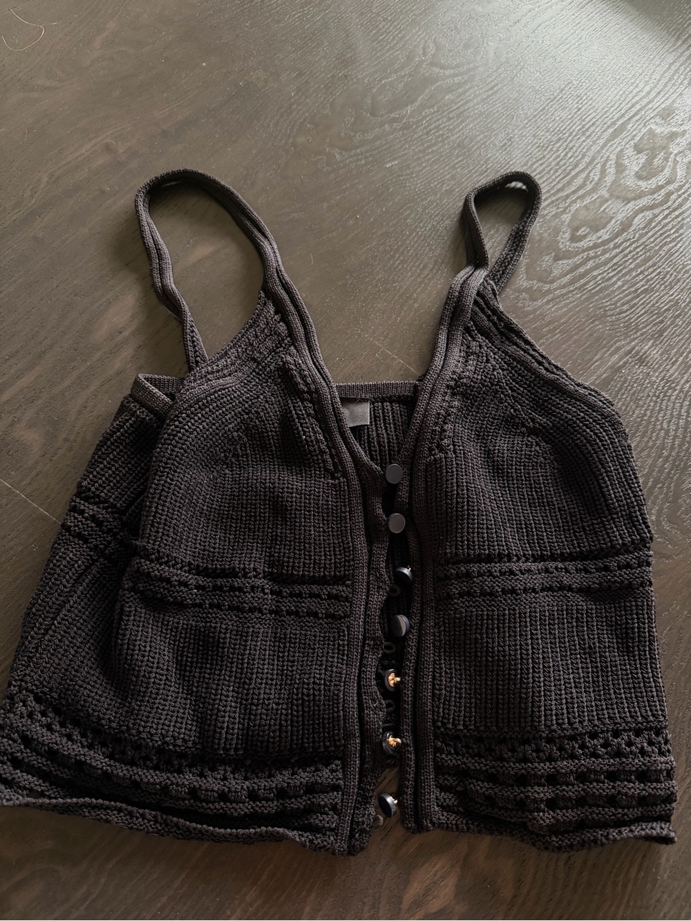Small ZARA Black Crochet Button-Front Cropped Tank